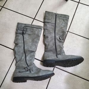 Grey buckle boots